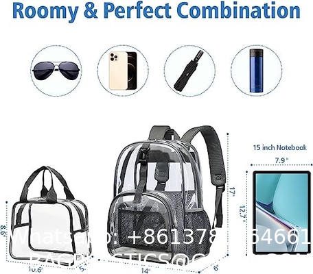 Clear Backpack Heavy Duty - Large Clear Backpacks For School PVC Transparent Bookbag For Students Work Stadium Travel