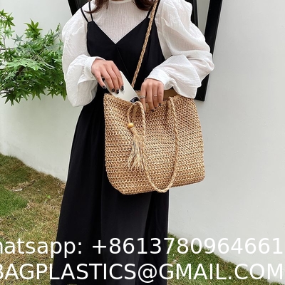 Straw Bag for Women Woven Beach Structured Tote Handmade Crochet Carteras De Mujer Summer Shoulder Bohemian