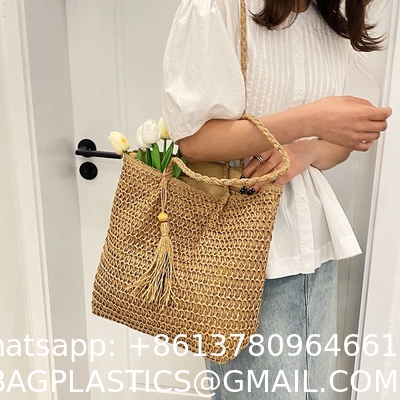 Straw Bag for Women Woven Beach Structured Tote Handmade Crochet Carteras De Mujer Summer Shoulder Bohemian