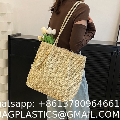 Straw Bag for Women Woven Beach Structured Tote Handmade Crochet Carteras De Mujer Summer Shoulder Bohemian