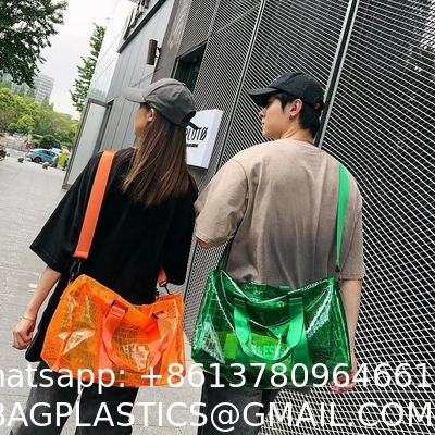 Wholesale Custom Logo Pvc Clear Jelly Color Swimming Overnight Tote Duffel Duffle Bag For Women Girls Ladies Bags