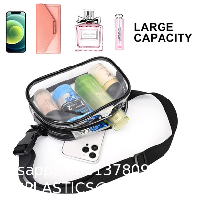 Fashion Square Mini Transparent Colored Triple Zipper Small Clear Purse Fanny Bags Waist Pouch