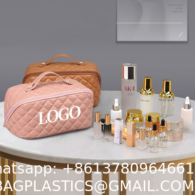 Custom Pouch Luxury Beauty Waterproof Portable Pu Leather Makeup Bag For Girls Travel Cosmetic Bags With Logo Printed