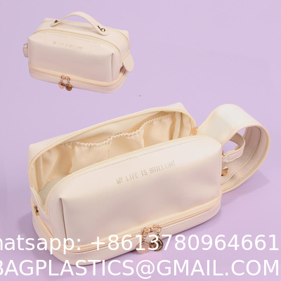 Customized New Arrival Luxury Portable Pu Large White Leather Travel Toiletry Storage Makeup Cosmetic Bags With Logo