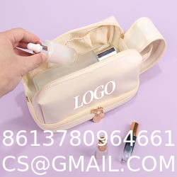 Customized New Arrival Luxury Portable Pu Large White Leather Travel Toiletry Storage Makeup Cosmetic Bags With Logo
