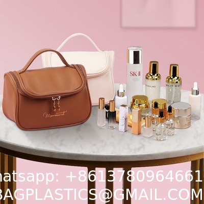 Customized New Arrival Luxury Portable Pu Large White Leather Travel Toiletry Storage Makeup Cosmetic Bags With Logo