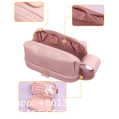 Customized New Arrival Luxury Portable Pu Large White Leather Travel Toiletry Storage Makeup Cosmetic Bags With Logo