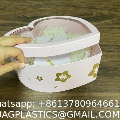 Custom Emballage Big Packaging Carton Pink Heart Shape Gift Paper Boxes With Pvc Clear Window On Lid For Flowers