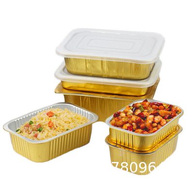 Golden Aluminum Foil Pan Disposable Foil Fast Food Container To Takeout Cake Trays Boxes Foil Container Food Pack