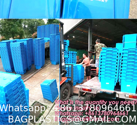 Folding Plastic Stackable Utility Crates 2-Pack, Collapsible Storage Bins With Lids Durable Containers For Home & Garage Organization