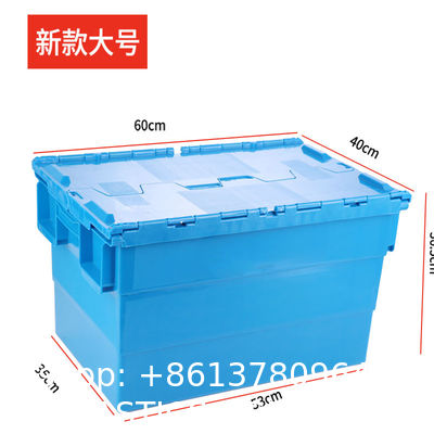 Heavy Duty Plastic Moving Boxes Attached Lid Containers Industrial Folding Tote Box For Warehouse Nestable Moving Crates Stackable Storage Attached Lid Tote Plastic Storage Bins With Lids