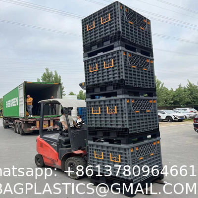 HDPE Solid Plastic Box Packaging Plastic Pallet Bulk Container With Wheel Heavy Duty 4 Way Entry Solid Storage Stackable Pallet Boxs With Wheels