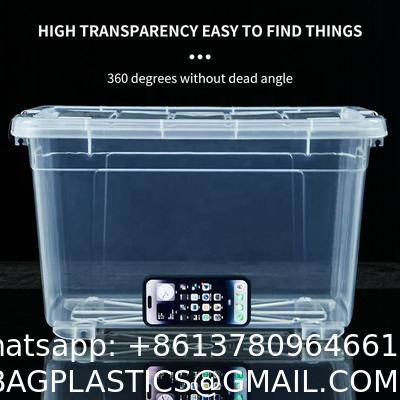Recyclable Bin Household Multifunction Large Stackable Clothes Clear Transparent PP Container Box Plastic Storage Boxes Bins With Lid Wheels