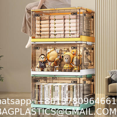 Foldable Box Stackable Container Transparent Plastic Storage Containers - Multi-Purpose Organizers for Kitchen, Office and Home Accessories