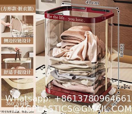 Sustainable Household Dirty Clothes Basket Simple Transparent With Handle Clothing Storage Basket Retro Sorting Basket Removable Plastic Laundry Basket
