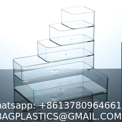 Stackable Refrigerator Organizer Bins Clear Kitchen Organizer Container Bins With Handles Plastic Bags For Pantry, Cabinets, Shelves, Drawer, Freezer - Food Safe