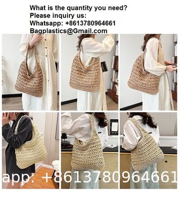 Bolsas Personalizadas Logo Bolsos De Paja Tejida Custom Raffia Clutch Woven Crochet Shoulder Women Handbags Beach Straw Bag Mesh Beach Bag Crochet Tote Bag Straw Crochet Purses for Women Raffia Tote