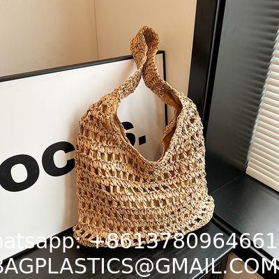 Bolsas Personalizadas Logo Bolsos De Paja Tejida Custom Raffia Clutch Woven Crochet Shoulder Women Handbags Beach Straw Bag Mesh Beach Bag Crochet Tote Bag Straw Crochet Purses for Women Raffia Tote