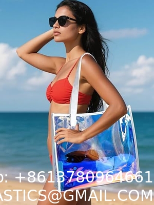 Moda all'ingrosso Impermeabile Trasparente in PVC Trasparente Borsa da spiaggia a spalla Trasparente Iridescente Borsa per la spesa con ologramma laser in PVC