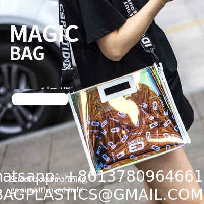 Borsa da spiaggia personalizzata all'ingrosso, borsa per la spesa in PVC, lussuosa, impermeabile, olografica, trasparente, con logo, borse a mano cosmetiche da donna