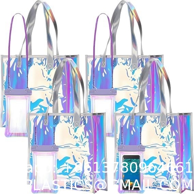 Borse Tote da Spiaggia per Donna Impermeabili Iridescenti Borse a Spalla con Custodia per Telefono Borsa da Spiaggia Trasparente, Pieghevole e Lavabile Borsa Tote per Lavoro Palestra Piscina, Viaggi Matrimonio, Compatibile