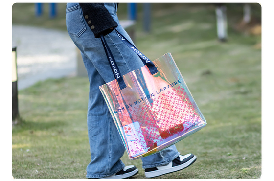 Hologramma holografico lucente moda sostenibile Acque resistenti Borse da spiaggia Donna Chiara Borsa Tote Iridescente Borsa Cosmetica Per Telefono Viaggi Base di acqua