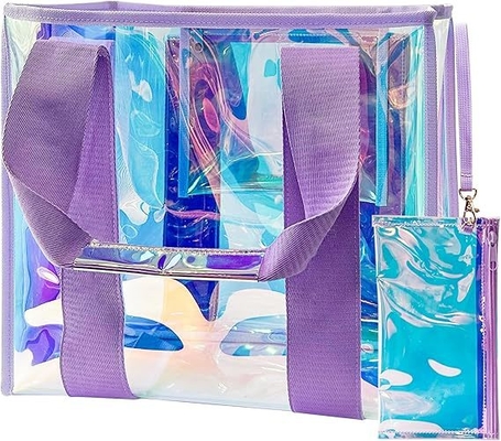 Borsa da viaggio a spiaggia trasparente Borsa da spalla iridescente con borsa per telefono Borsa da viaggio impermeabile per donne Lavoro, viaggi, palestra, spiaggia e piscina