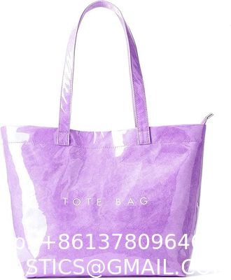 Fashion Casual Street Reusable Environmental Handbag Zipper Tote Bag, Kraft Paper Beach Bag Large Hobo Carry All Travel Shopping Handbag Plastic Shoulder Bag