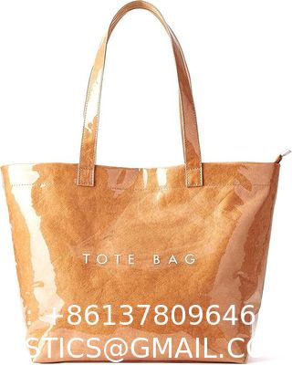 Fashion Casual Street Reusable Environmental Handbag Zipper Tote Bag, Kraft Paper Beach Bag Large Hobo Carry All Travel Shopping Handbag Plastic Shoulder Bag