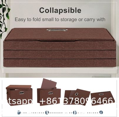 Large jute fabrics Collapsible Storage Bins With Lids Jute Fabric Foldable Storage Boxes Organizer Containers Baskets Cube With Cover For Home Bedroom Closet Office Nursery