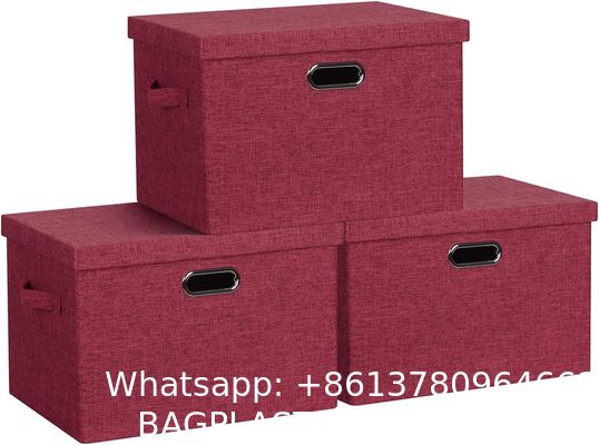 Large jute fabrics Collapsible Storage Bins With Lids Jute Fabric Foldable Storage Boxes Organizer Containers Baskets Cube With Cover For Home Bedroom Closet Office Nursery