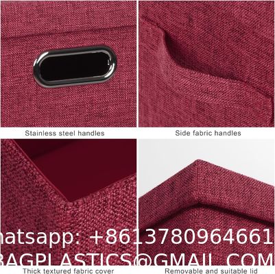 Large jute fabrics Collapsible Storage Bins With Lids Jute Fabric Foldable Storage Boxes Organizer Containers Baskets Cube With Cover For Home Bedroom Closet Office Nursery