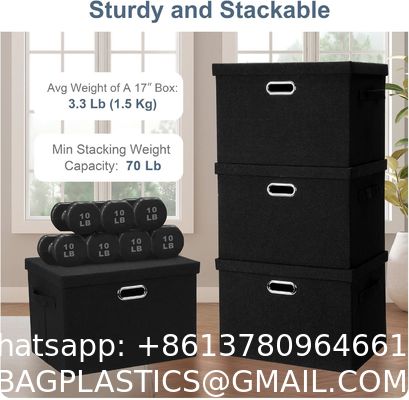 DURABLE DOUBLE-SIDED HANDLES Linen Foldable Storage Bins With Lids, 2 Pack, Storage Boxes With Carrying Handles And Sturdy Heavy Cardboard