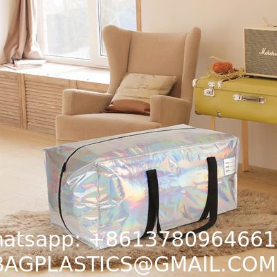 Heavy Duty Moving Bags 24-Gallon Extra Large Waterproof Foldable Clothing Storage Totes Bags With Zipper,Reinforced Handles,Packing Moving Boxes For Dorm & Seasonal Storage,Iridescent