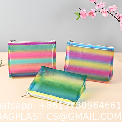 purse wallet, sustainable recyclable Transparent Hologram Cosmetic Bag Shiny Makeup Bag Clutch Handbag Waterproof Travel Wash Bag Toiletry Bag