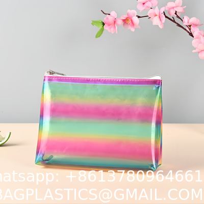 purse wallet, sustainable recyclable Transparent Hologram Cosmetic Bag Shiny Makeup Bag Clutch Handbag Waterproof Travel Wash Bag Toiletry Bag