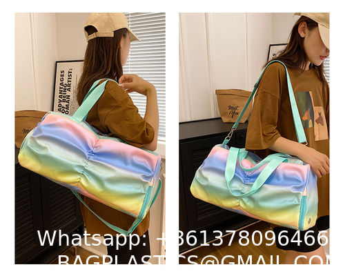 Holographic Shimmering Gym Duffle Bag With Shoes Compartment & Wet Pocket, Women Weekend Overnight Travel Bag Gymnastic Dance Bag For Girl