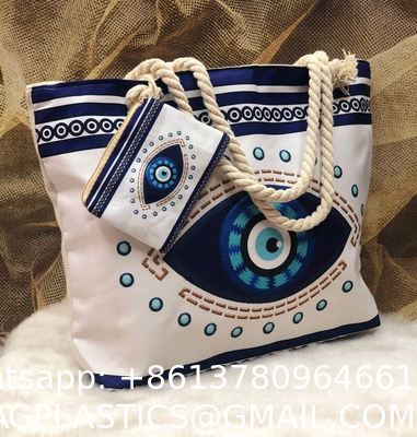 Devil'S Eye Women'S Beach Bag Pure Cotton Portable Large Capacity Canvas Bag Can Be Printed Logo Seaside Shoulder Bag Fabric