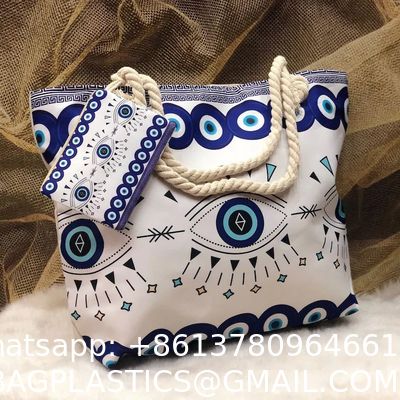 Devil'S Eye Women'S Beach Bag Pure Cotton Portable Large Capacity Canvas Bag Can Be Printed Logo Seaside Shoulder Bag Fabric