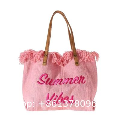 Korean Style Bag Large Capacity Canvas Bag Embroidered Letter Tote Bag Handbag Fashionable Woven Tassel Shoulder Bag