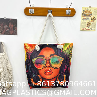 Wholesale Women'S Printed Handbags, Tote Bags, Lightweight Thick Rope Shoulder Bags, Fashionable And Artistic Versatile Beach Bags