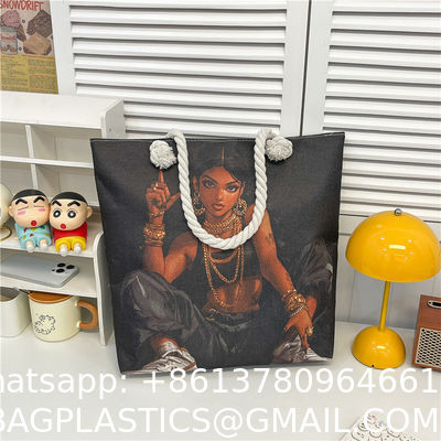 Popular Forest Black Girl Print Shoulder Bag Thick Rope Tote Bag Fashionable Large Capacity Women'S Bag Manufacturer Wholesale