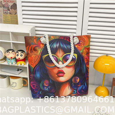 Popular Forest Black Girl Print Shoulder Bag Thick Rope Tote Bag Fashionable Large Capacity Women'S Bag Manufacturer Wholesale