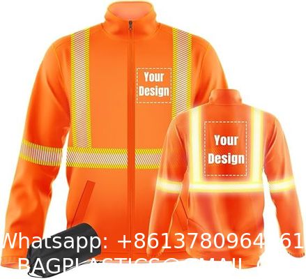 Safety Windbreaker Customizable 360 Reflective Stripe Long Sleeve Safety Apparel Jackets In Green Orange Black With Three Pockets And Zip Closure