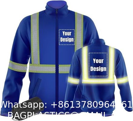 Safety Windbreaker Customizable 360 Reflective Stripe Long Sleeve Safety Apparel Jackets In Green Orange Black With Three Pockets And Zip Closure