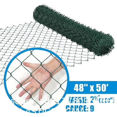 Wire 9 Gauge Green Vinyl Coated Galvanized Steel Chain Link Fence Fabric, Diamond Mesh Size 2-3/8 Inch, Galvanized Fencing Wire Roll For Garden And Animals Enclosure