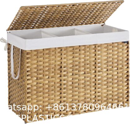 Laundry Hamper With Lid, 23.8 Gallon (90 L) Synthetic Rattan Clothes Laundry Basket With Lid And Handles, Foldable, Removable Liner, Goose Yellow