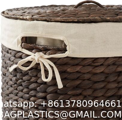 Round Laundry Hamper With Lid And Removable Liner Bag - Natural, Woven Water Hyacinth Wicker Laundry Basket For Clothes And Towels