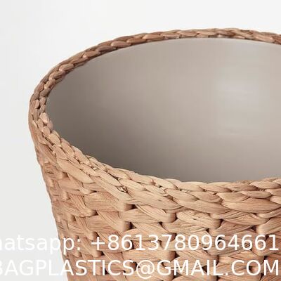 Water Hyacinth Wicker Planter Basket, Small Round Woven Basket For Plants With Metal Pot, Indoor Wicker Plant Pot Eco-Friendly Water Hyacinth Woven Plant Pot – Round Basket with Inner Saucer, Deco