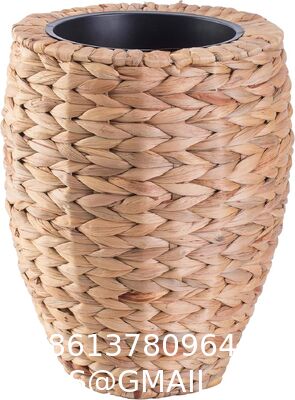 Water Hyacinth Wicker Planter Basket, Small Round Woven Basket For Plants With Metal Pot, Indoor Wicker Plant Pot Eco-Friendly Water Hyacinth Woven Plant Pot – Round Basket with Inner Saucer, Deco